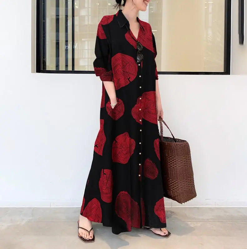 Large size women's clothing wholesale Muslim cotton linen print long sleeves simple loose casual long shirt Japanese Korean dress halish Collection