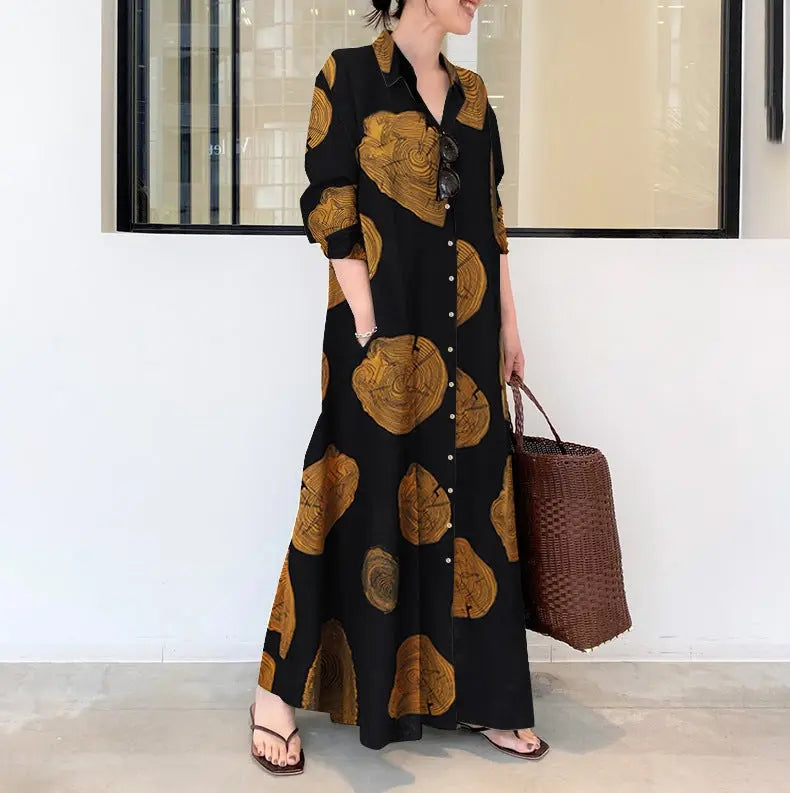 Large size women's clothing wholesale Muslim cotton linen print long sleeves simple loose casual long shirt Japanese Korean dress halish Collection